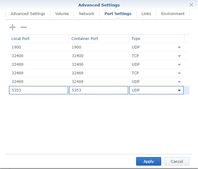Docker ports screenshot